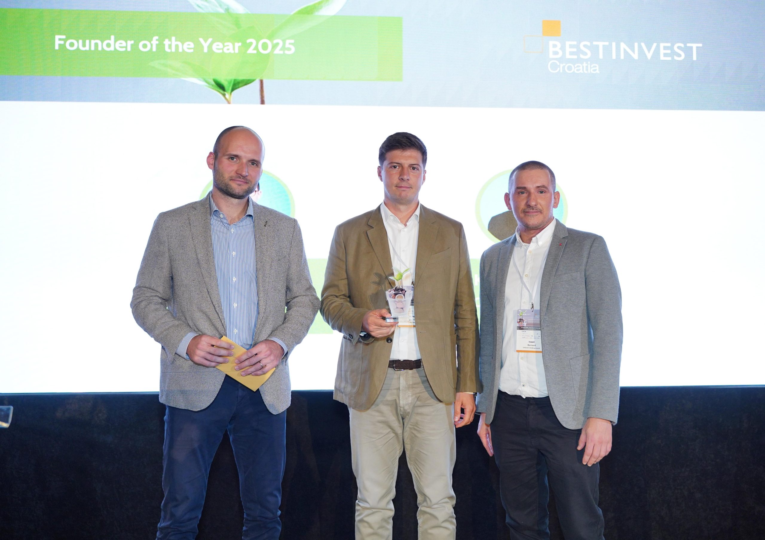 Kristijan Kamber (Splix.Ai), Bernard Ivezic (Unicorn Underground), Filip Stipancic (Smion) Founder Of The Year 2025 BestInvest Award
